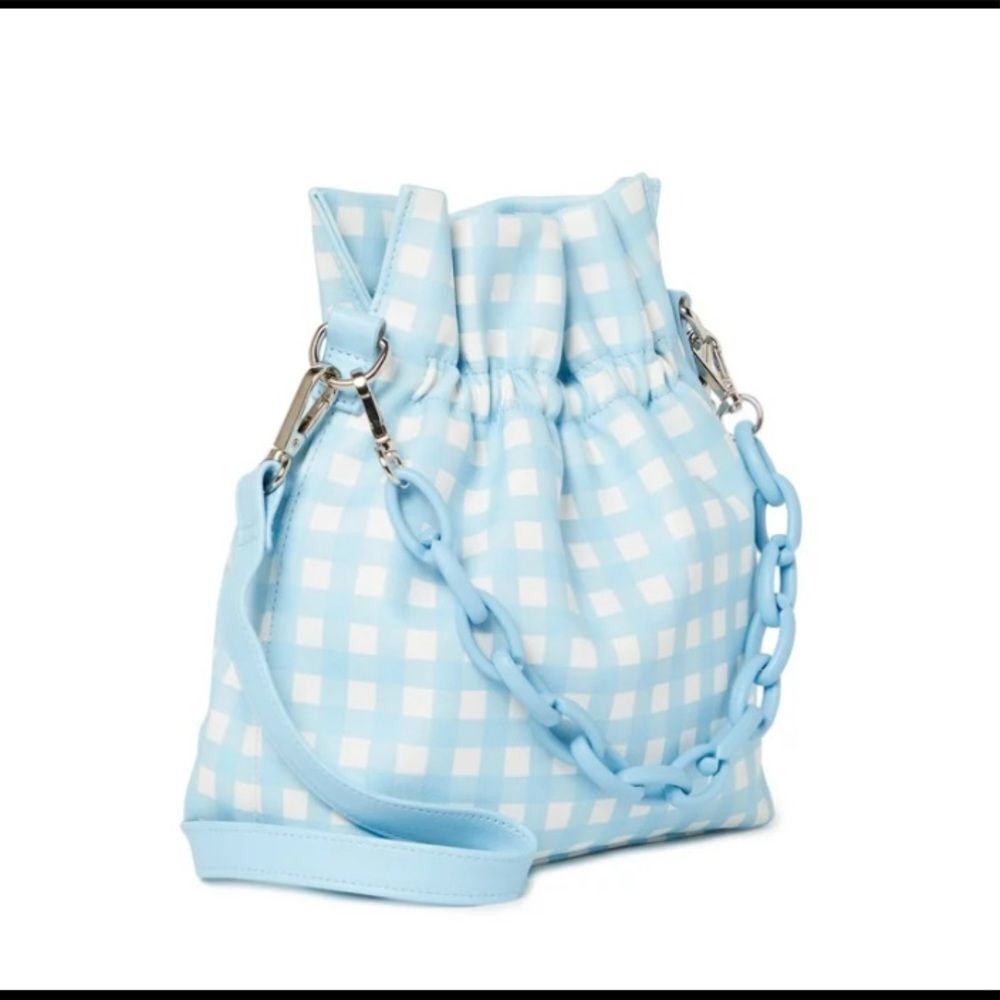 Blu Sky Gingham Drawstring Crossbody Handbag Sky Gingham